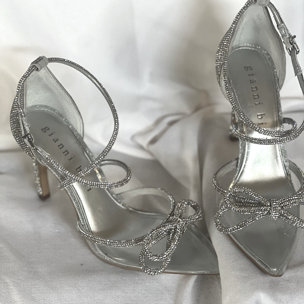 Gianni Bini Silver Rhinestone Embellished Heels